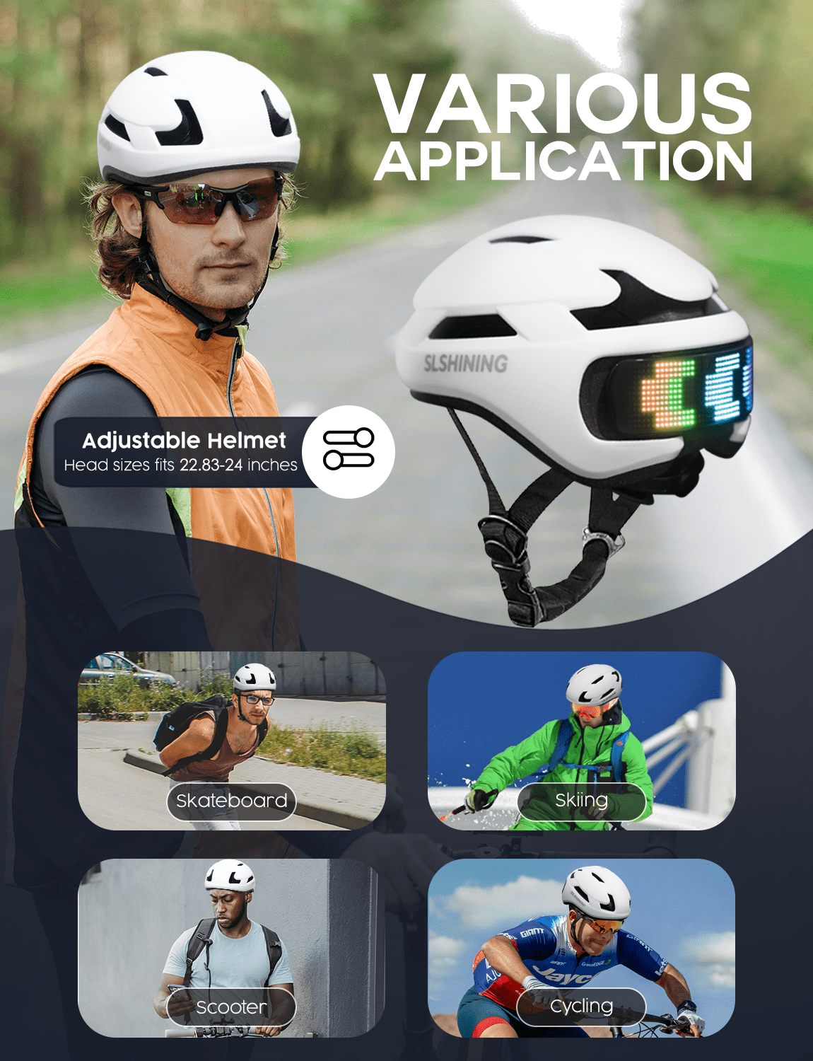 Docgari Bike Helmet with Light - Bike Helmet with DIY LED Screen for Scooter, Bicycle, Skateboard - LED Display Helmet with Customizable Patterns - Bicycle Helmet Light for Adult Men and Women