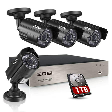 ZOSI 8CH Security Camera System HD-TVI Full 1080P Video DVR Recorder with 4X HD 1920TVL 1080P Indoor Outdoor Weatherproof CCTV Cameras 1TB Hard Drive,Motion Alert, Smartphone, PC Easy Remote (Best Home Pc Security)
