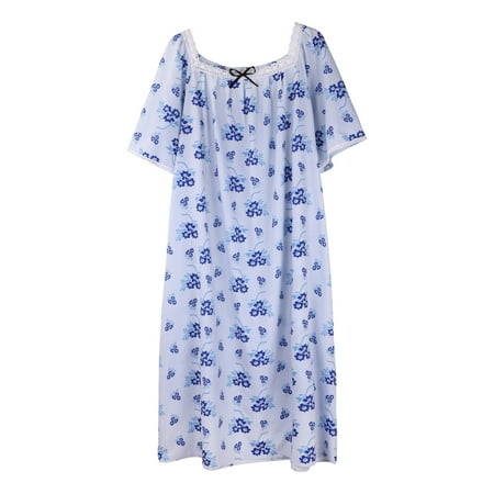

PROMATION Women s Short-Sleeved Sleeping Dress Cotton Sleepwear Long Loose Floral Printed Nightdress Nightwear Comfy Home Dress