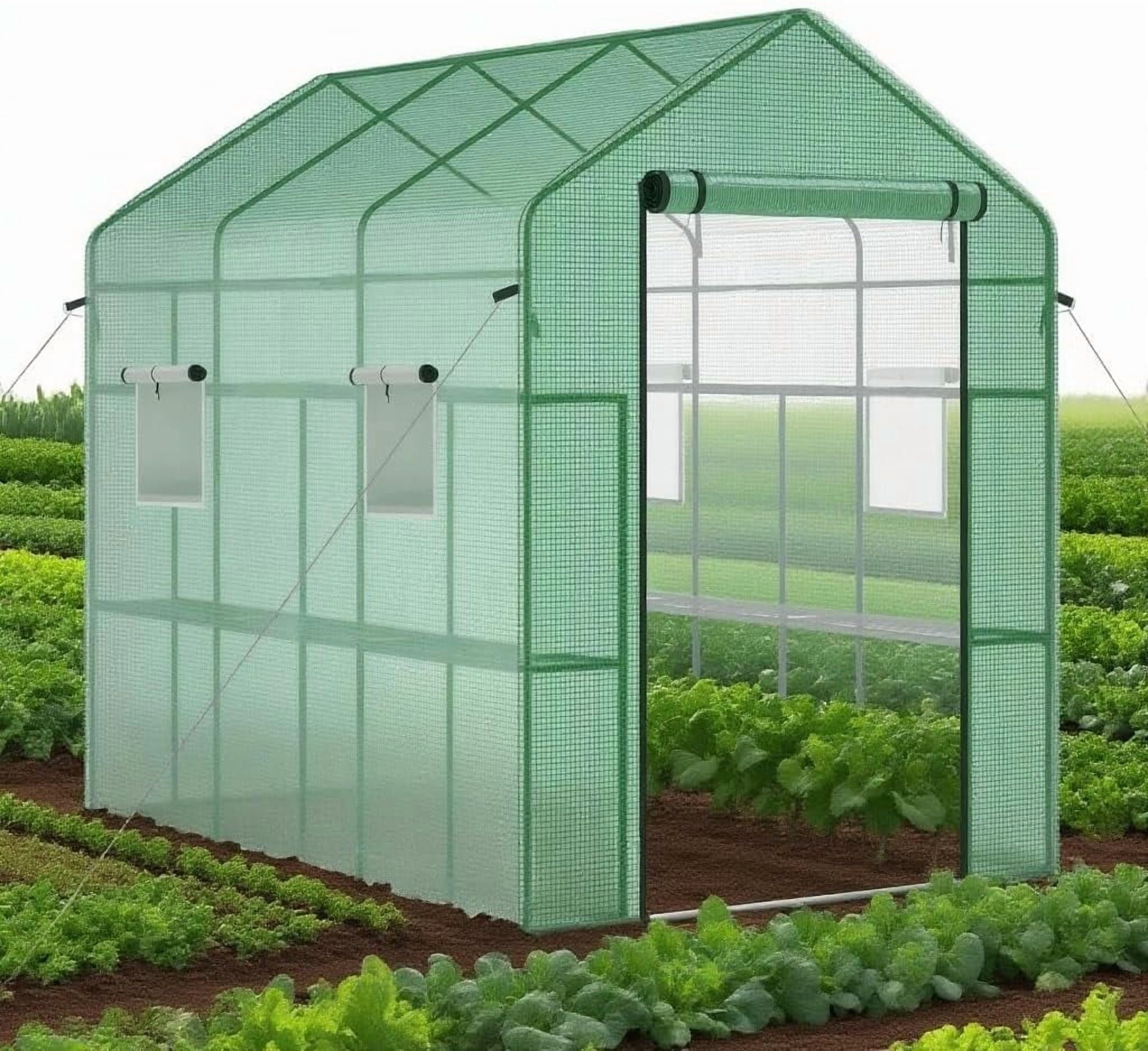 Riedhoff 85 x 57 x 77" Walk-in Greenhouse, Mesh Side Windows, Zipper Door & 8 Tier Shelves, Green