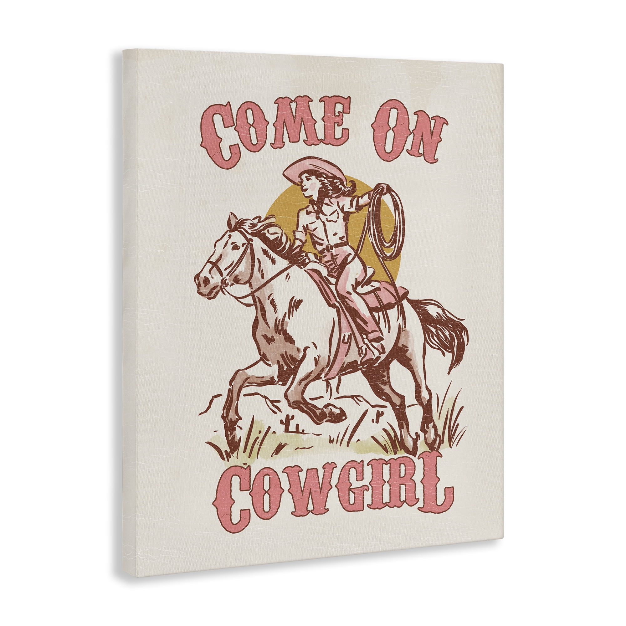 Stupell Industries Pastel Come On Cowgirl Entertainment Painting Wrapped Canvas Art Print Wall Art, 16 x 20
