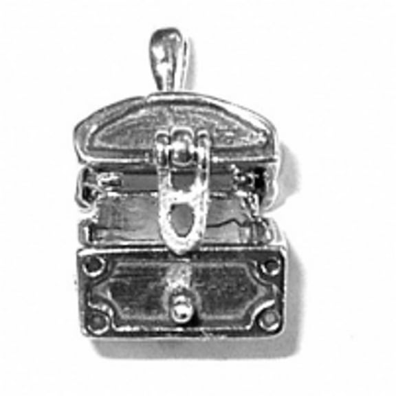 Sterling Silver 16" .8mm Box Chain 3D Treasure Chest Pendant Necklace