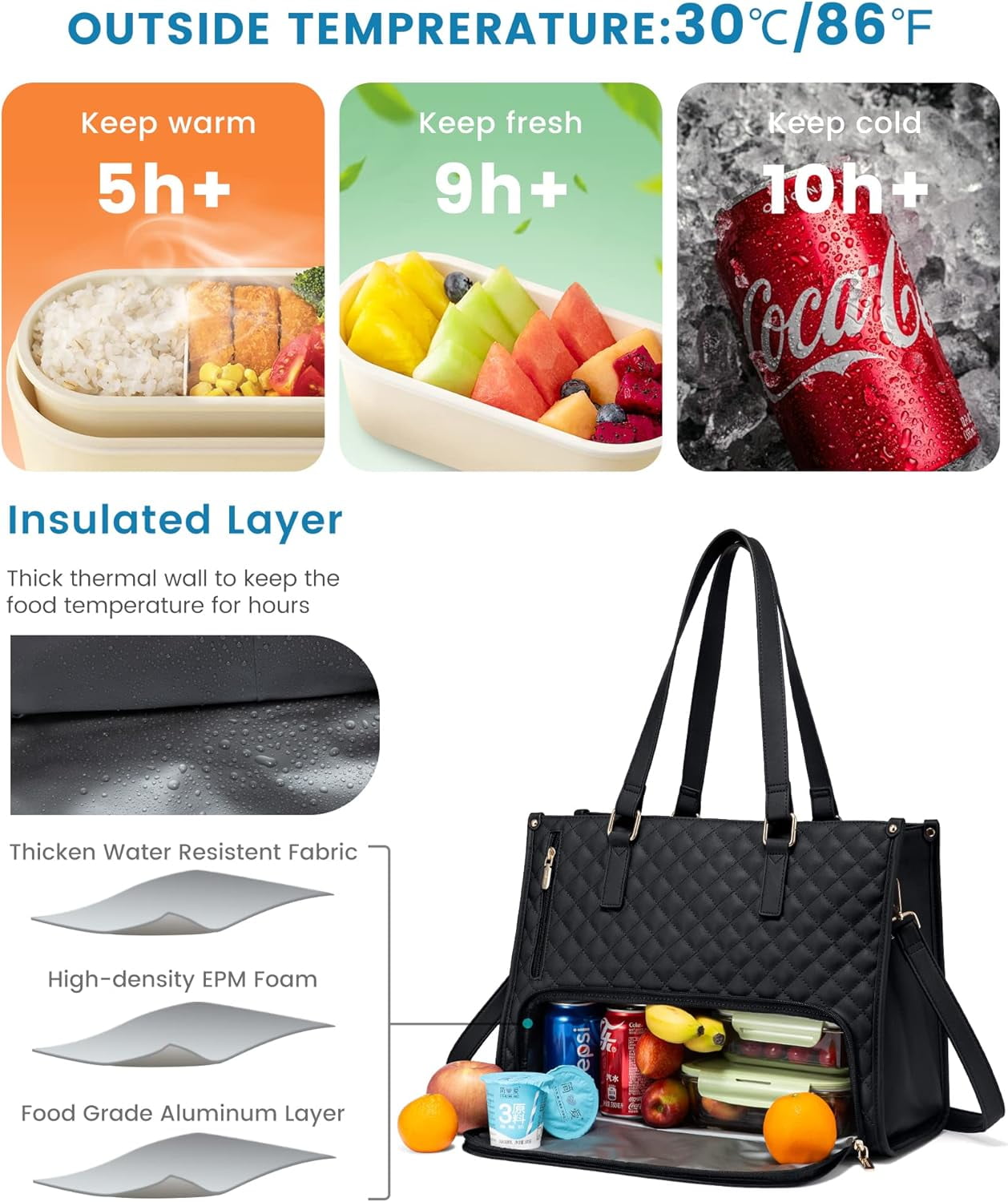 Lovevook Work Tote Bag for Women, Classic Quilted Pu Leather Handbag Purses with 15.6 in Laptop comparment and Insulated Lunch Compartment better for work lunch nurse college picnic drinks casul