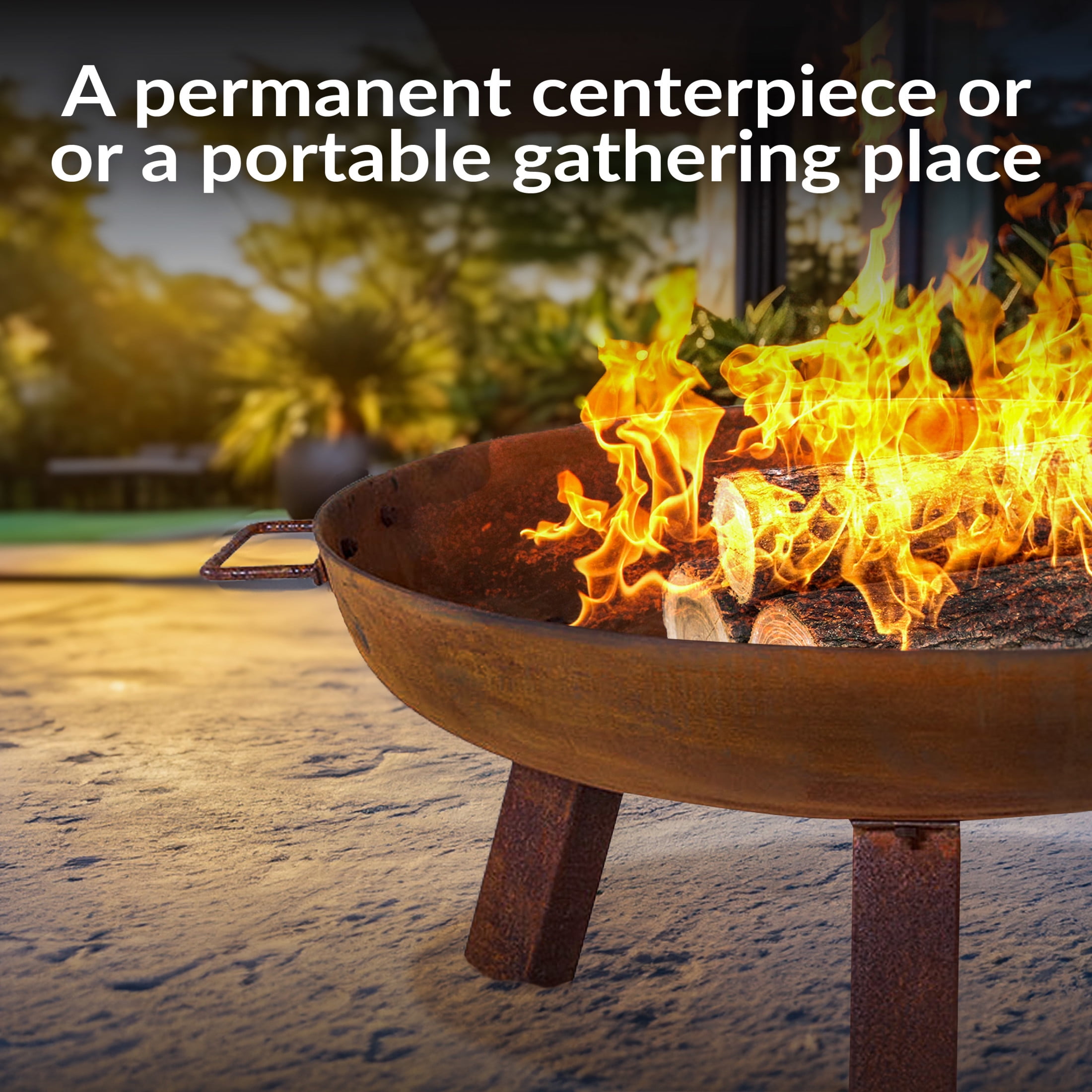 Sunnydaze 24" Round Wood-Burning Rust Finish Cast Iron Rustic Fire Pit Bowl with Handles