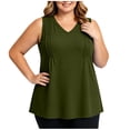 thumbnail image 6 of TKLPEHG Women's Plus Size V-Neck Tank Top Pleated Front Flowy Sleeveless Blouse Casual Loose Fit Top with Side Pockets (Army Green,XXL), 6 of 8