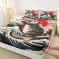 thumbnail image 3 of jejeloiu Kawaii Pet Cat Twin Sheet Sets,Japanese Wave Twin Fitted Sheet,Red Blue Beige Flat Sheet For Girls Boys,Super Cozy Room Decor,3 Pieces, 3 of 7