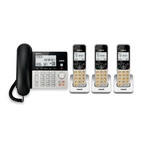 Teléfono con cable/inalámbrico VTech VG208-3 DECT 6.0 de 3 auriculares plateado/negro