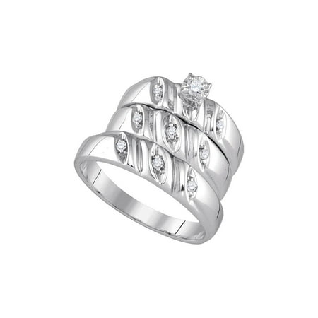 Sterling Silver His Hers Round Diamond Solitaire Matching Wedding Set 1/5 Cttw