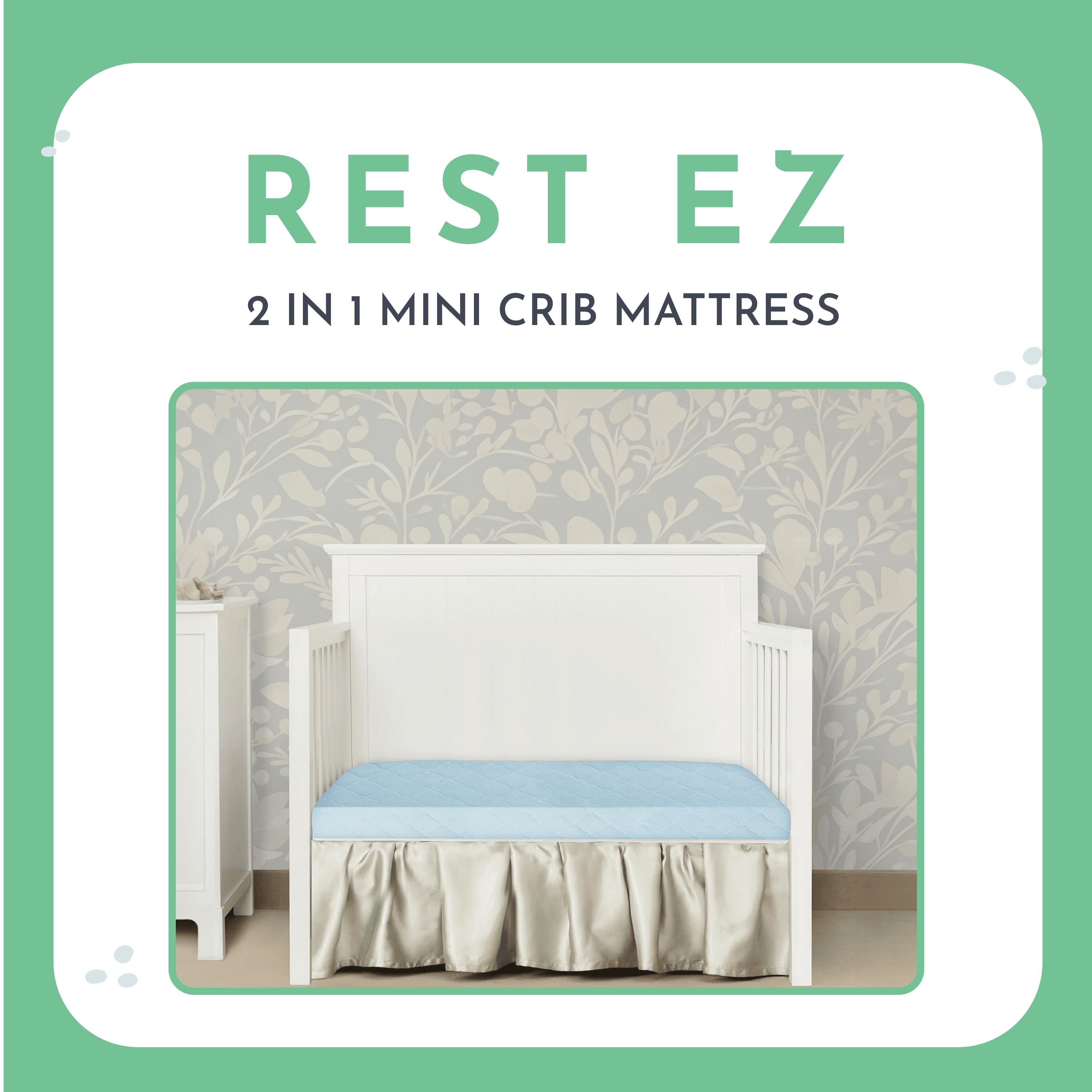 Evolur Rest EZ 2 in 1 Mini Crib Mattress, Blue