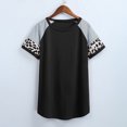 thumbnail image 4 of Moda mujer camiseta estampada leopardo rayas empalme raglán manga corta cuello redondo talla grande Abanopi Negro/S, 4 of 7
