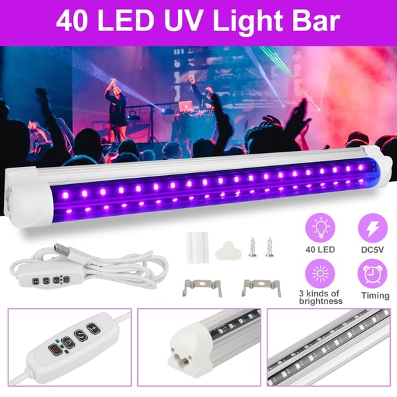 USB UV Black Light Bar 10W 40 LED, Adjustable Brightness for Stage Lighting, Neon Paint Art