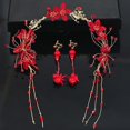 thumbnail image 2 of CHAO Joyería nupcial Tiara nupcial Flor con flecos rojos Diadema para el cabello, 2 of 4