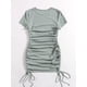 thumbnail image 2 of Vestido corto ajustado con cordón fruncido para mujer, manga corta, cuello redondo, vestido de punto acanalado Verde (Mint) G Verde (Mint) G Xishao ropa, 2 of 2