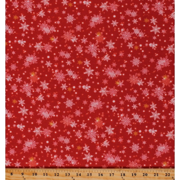 Cotton Snowflakes Holidays Christmas Snow Winter Gifts From Santa Red Cotton Fabric Print by the Yard (1649-27737-R)