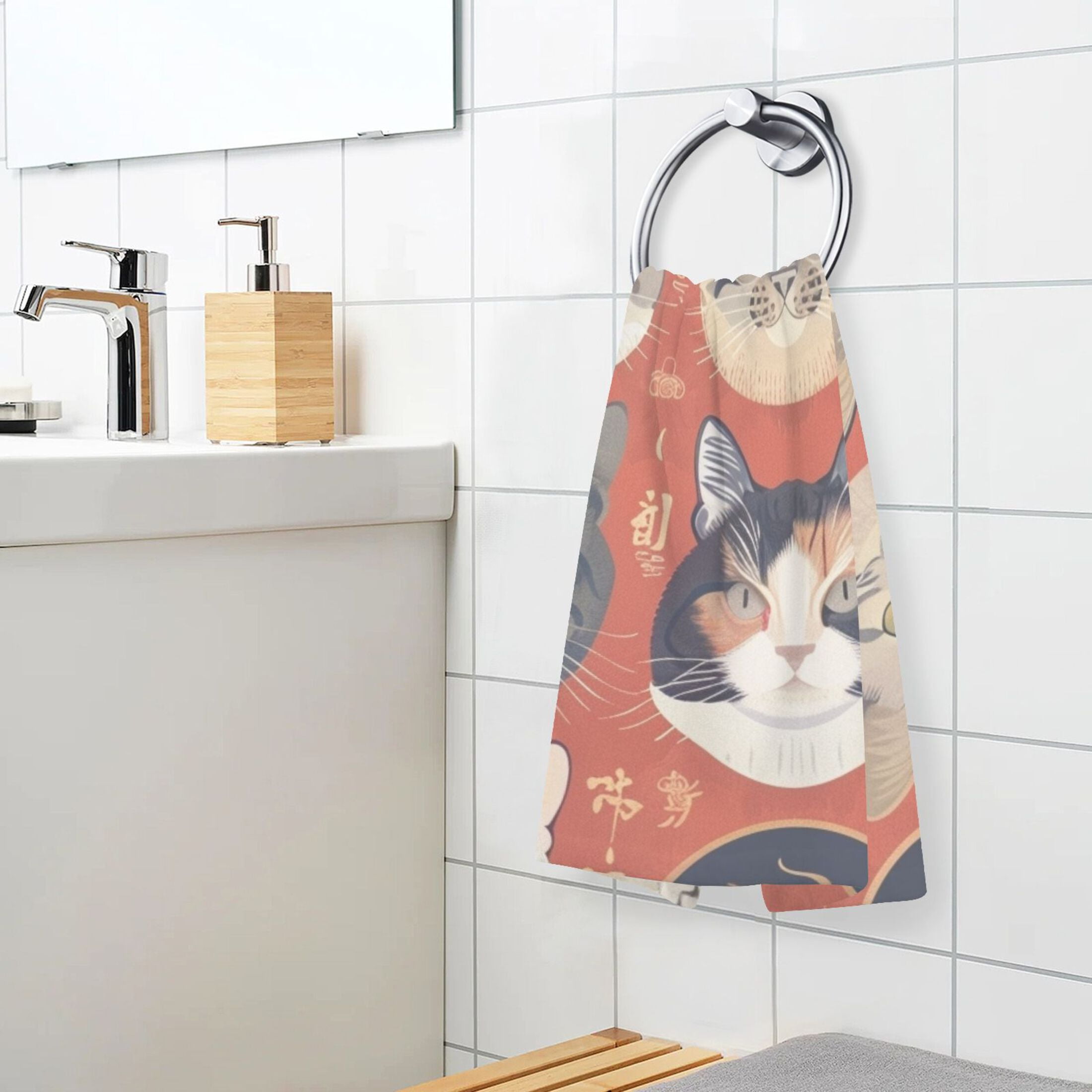 Cats Face 2 Pcs Hand Towel Set Cotton Absorbent Soft Face Towels Bath Towels for Bathroom Kitchen Shower Hotel Decor 16"x28"