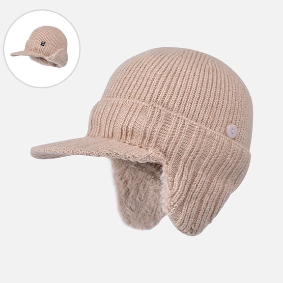 Beanie Hat with Brim Visor Cap Warm Winter Knit Hat for Men Women