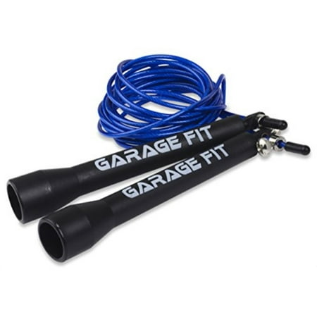Garage Fit Jump Ropes For Men Or Women - Adjustable Wire Cable Speed Rope For Double Unders and Skipping Rope - Best For Cross Fit Training WOD's, Boxing, MMA (Blue Cable, Normal (Best Boxing Training Music)