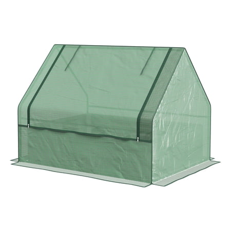 Raised Garden Bed with Greenhouse, Outdoor Planter Box - Green & Silver - Small Space Gardening - UV Protection & Drainage - 2-in-1 Design