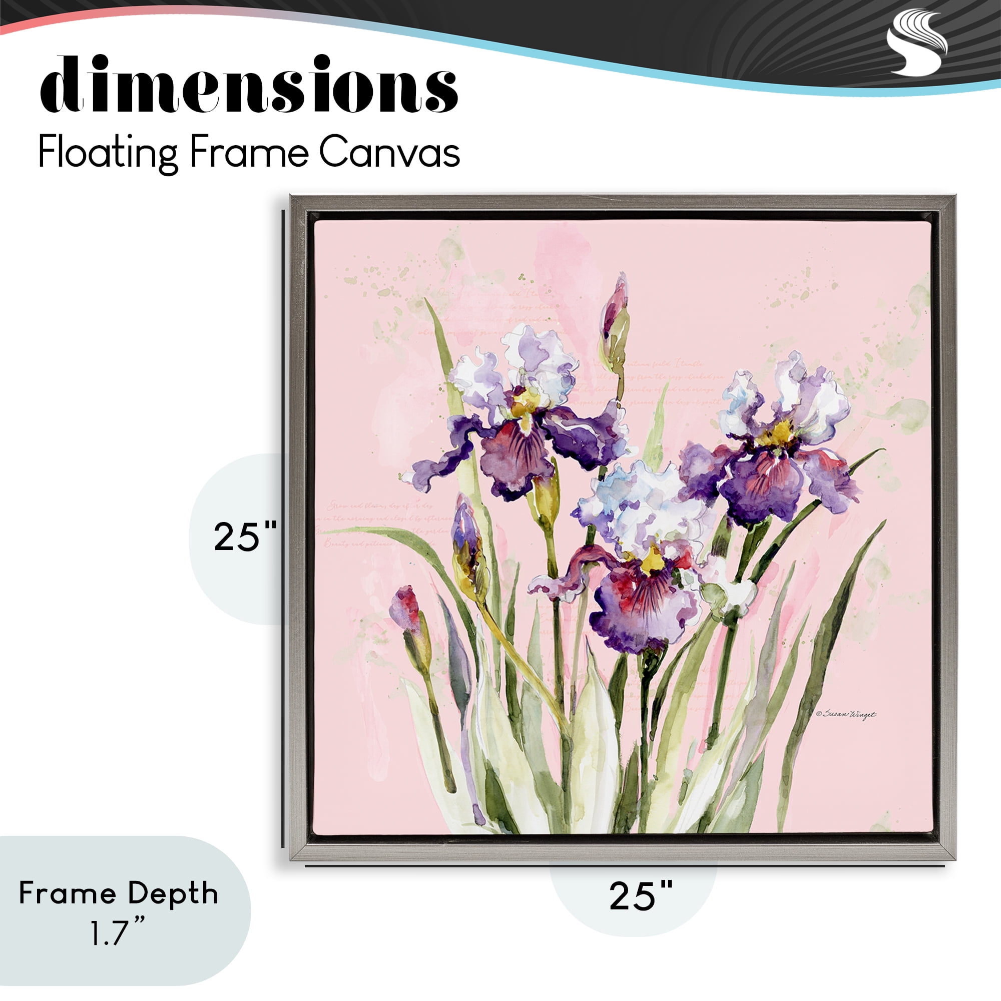 Stupell Industries Purple Irises on Pink Gray Framed Floater Canvas Wall Art, design by Susan Winget