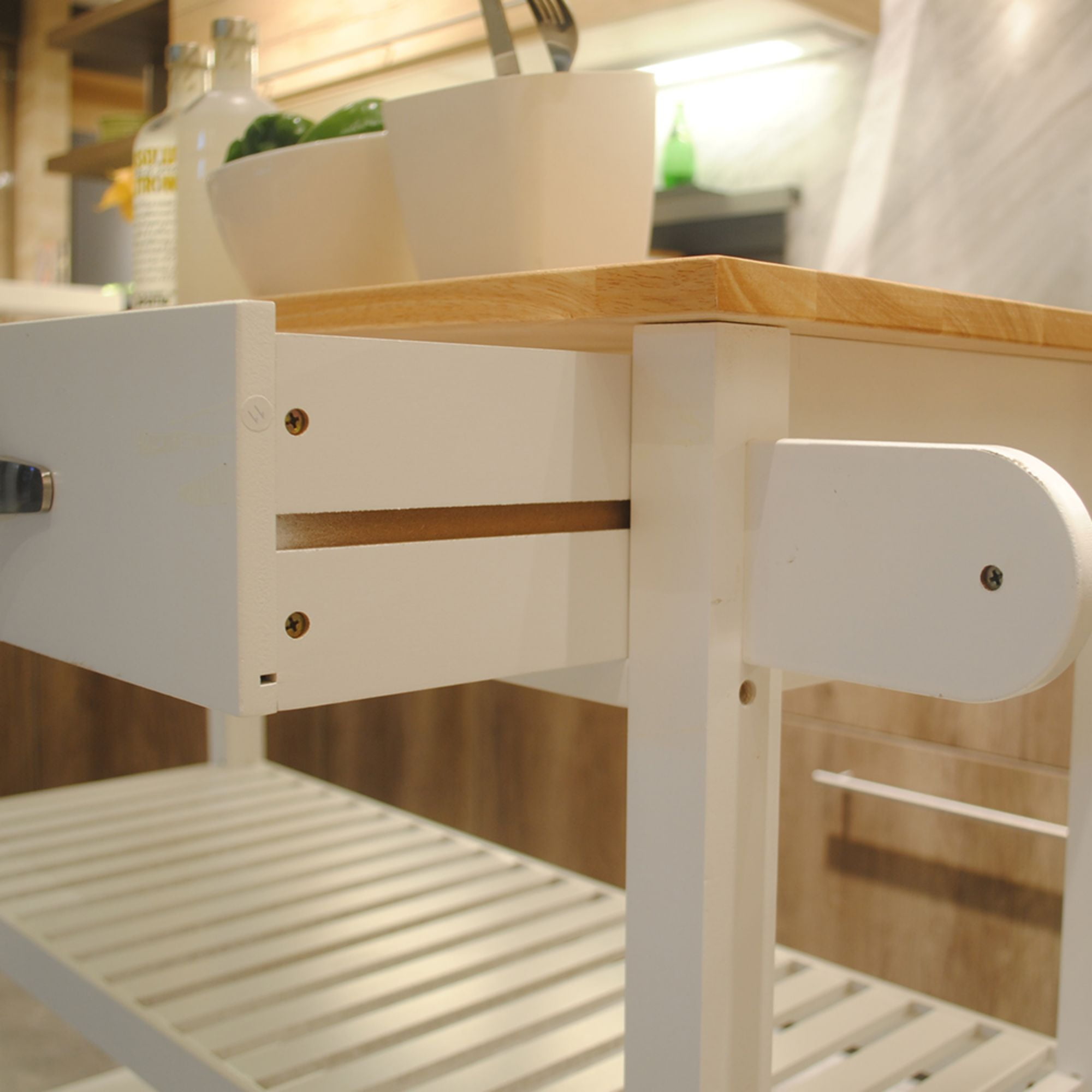 Aukfa Kitchen Cart,Kitchen Island Cart on Lockable Wheels and Two Drawers - White