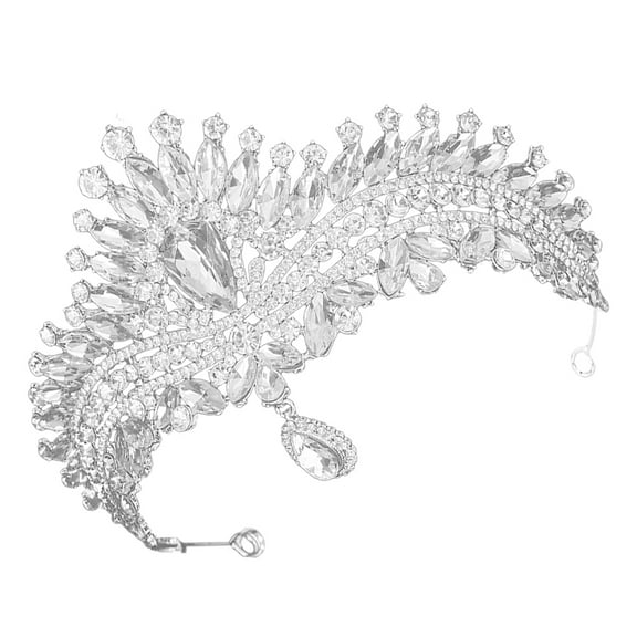 OULII Rhinestone Crown Headpiece Silver Zinc Alloy Bridal Accessory for Decor