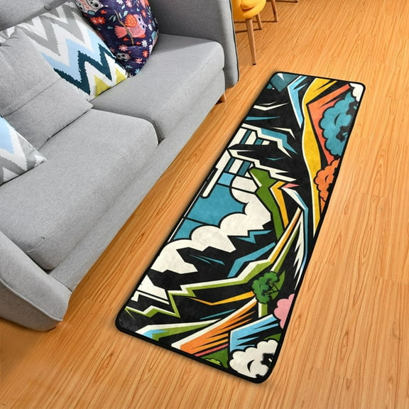 Vibrant Woodblock Landscapes Hallway Runner Rug 2'X6' Non-Slip Washable Carpet Runner Kitchen Entryway Laundry Bedroom