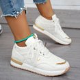 thumbnail image 3 of Womens Platform Sneakers Fashion Color Block Quilted Lace up Tennis Shoes Nonslip Thick Sole Casual Walking Shoes White Size 8, 3 of 7