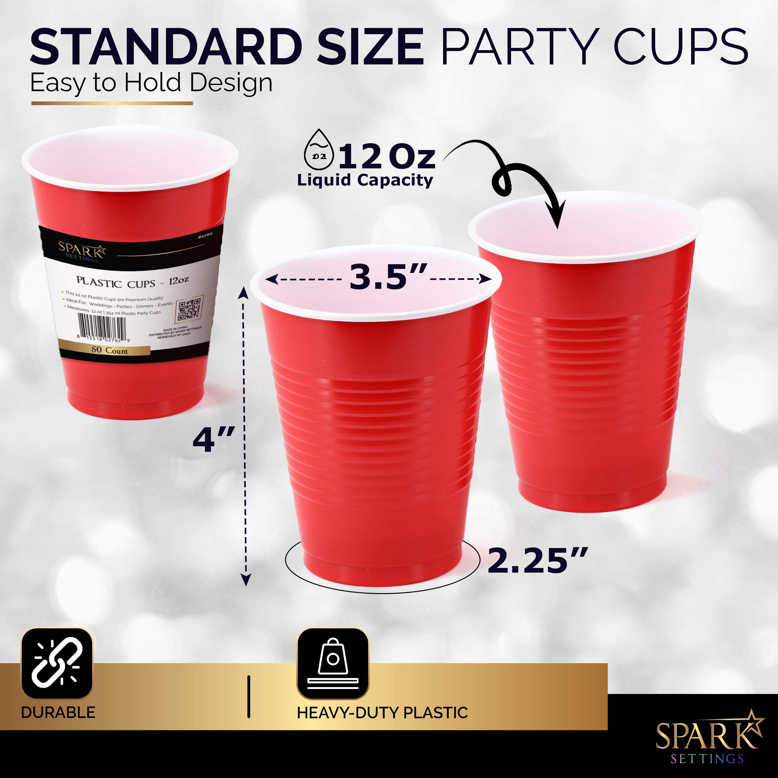 Exquisite 12 Ounce Disposable Red Plastic Cups-50 Count