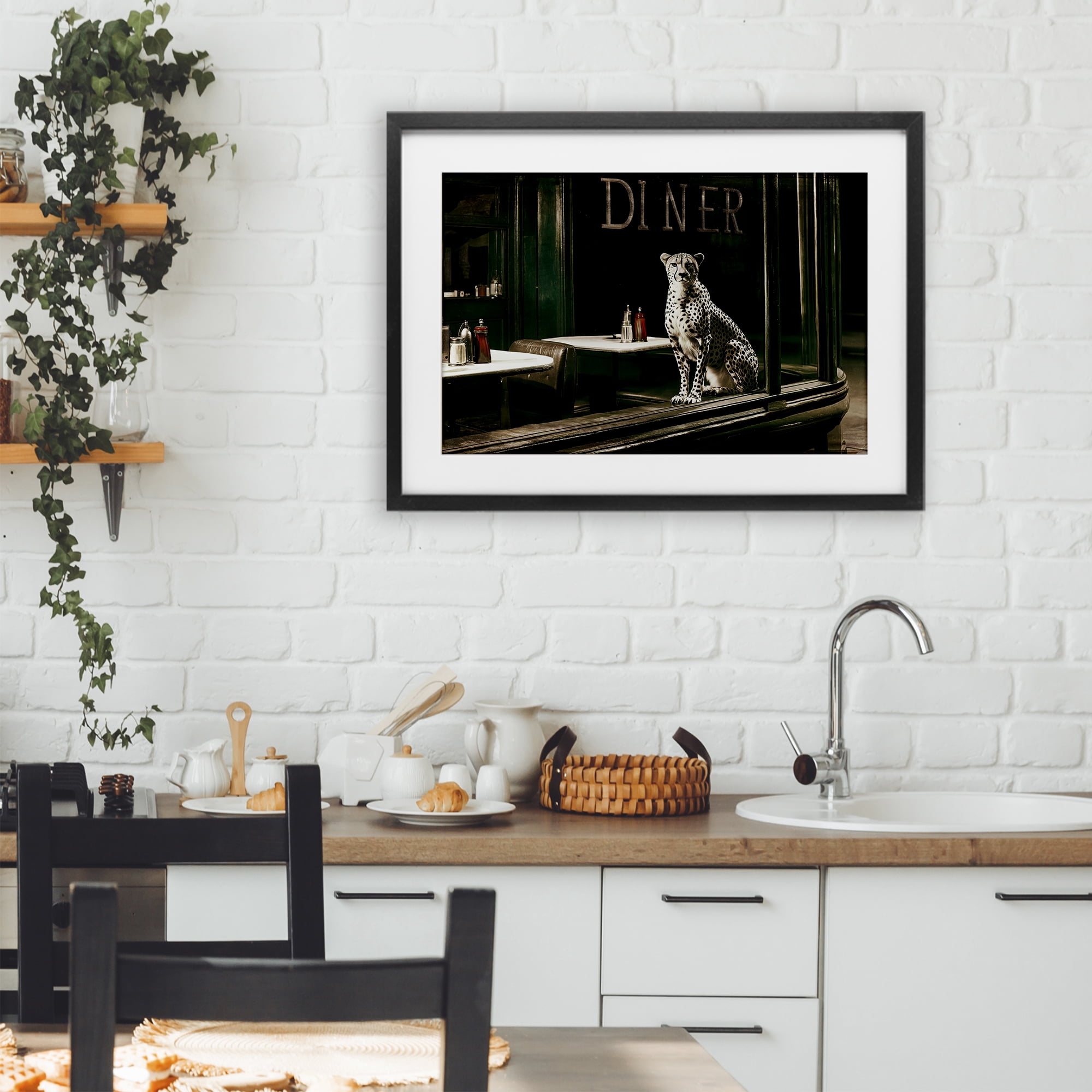 Stupell Industries Diner Sentry Leopard Black Framed Print Under Glass, design by Annabelle Hall