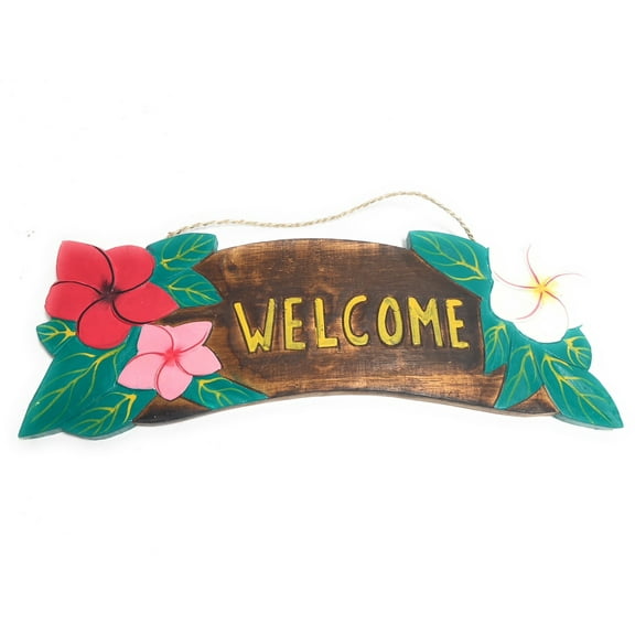 Welcome Sign w/ Plumeria Flowers 16" - Tiki Bar Decor | #snd2507040