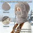 thumbnail image 2 of 3 in 1 Winter Beanie hat with Scarf and Mask for Women, Windproof Warm Balaclava Hat for Skiing, Cycling, 2 of 7