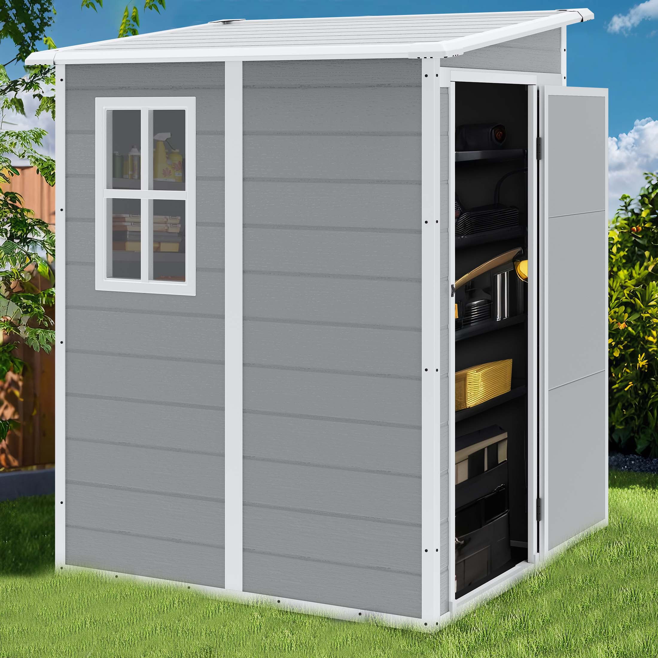 Enyopro 5 x 4FT Outdoor Storage, All-Weather Plastic Resin shed, Utility Tool Large Shed with Dual Lockable Doors for Patio Backyard Lawn, Dark Gray