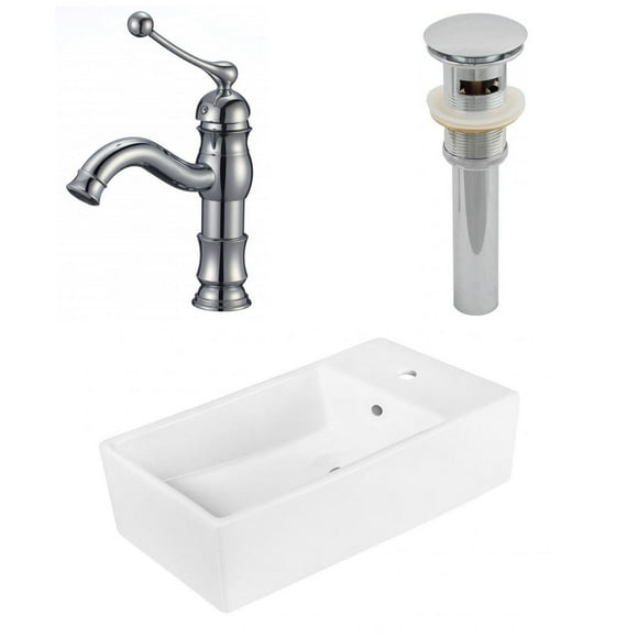 19-in. W Above Counter White Bathroom Vessel Sink Set For 1 Hole Center Faucet AI-26394