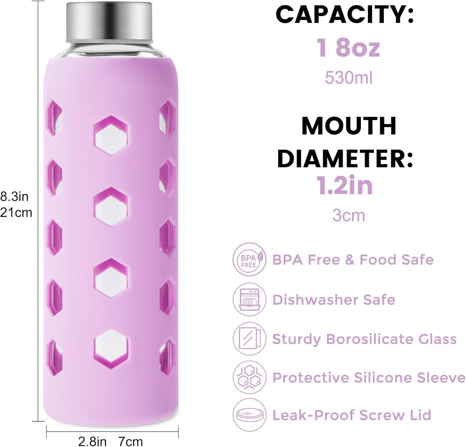 Glass Juice Bottles with Lids and Silicone Sleeves 18 oz, 4-Pack Reusable Clear Glass Water Bottles with Stainless Steel Airtight Cap for Juicing, Refrigerator, BPA Free Leak-Proof Drinking Jar