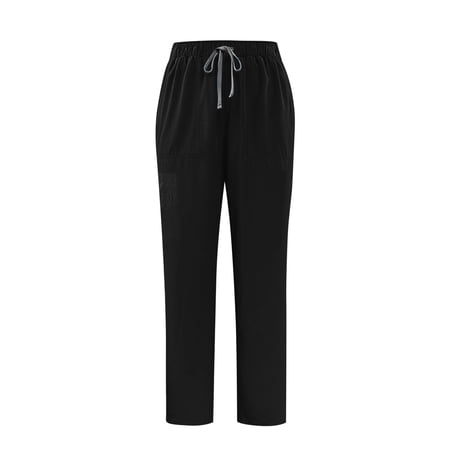 HomeGardon Scrub Pants for Men Straight Leg Workwear Uniform Bottoms Man's Solid Color Straight Barrel Draw Rope Elastic Waist Multiple Pockets Nursing Worker Pants,XS-XXL