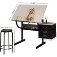 thumbnail image 2 of Wood Drafting Table and Stool Set, Drawing Table Artist Desk with 3 Storage Drawers for Home Office and School (White+Black), 2 of 18