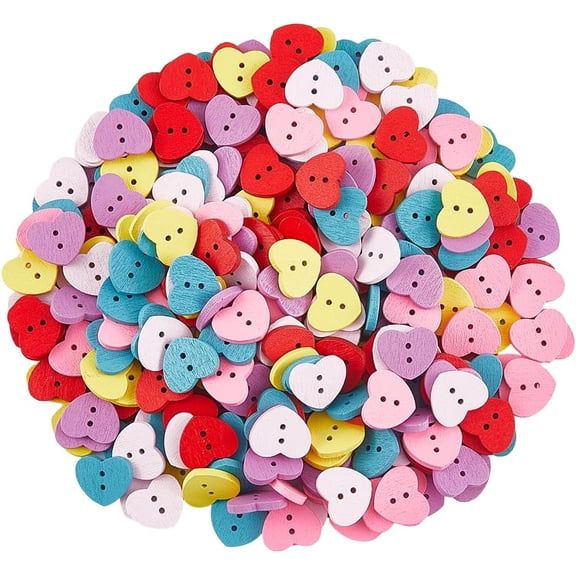 300Pcs Small Wood Heart Buttons Valentine Wooden Buttons with 2 Holes Colorful Love Sewing Fasteners Embellishments Accessories for DIY Clothes Painting Crochet Scrapbooking Craft Decoration Colorful