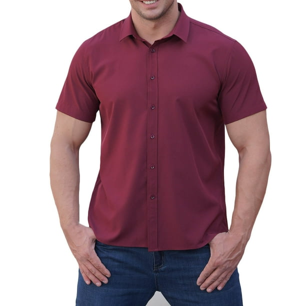 Mens Manga Corta Botón Abajo Camisas Negocios Turndown Cuello con Bolsillo, Patrón de Red Blusa de Manga Corta