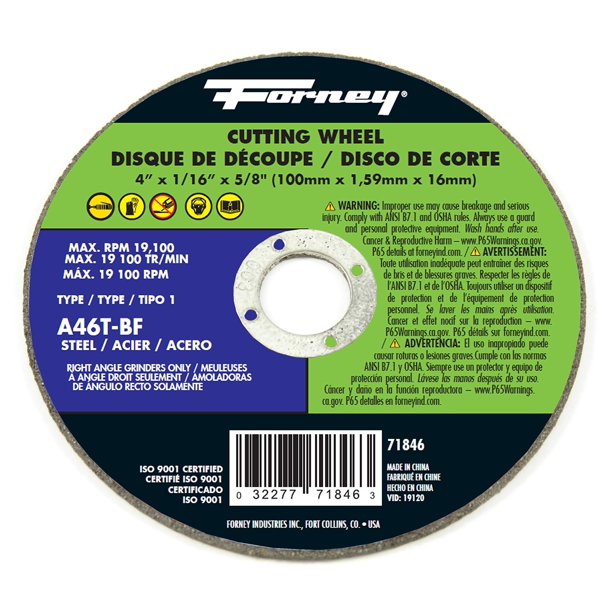 Disco de corte Forney 71846 con eje de 10 cm x 1,6 mm x 16 mm