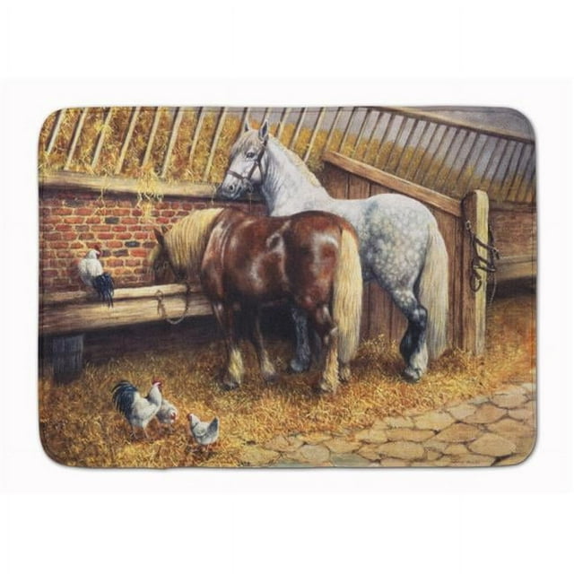 Carolines Treasures BDBA0135RUG Horses Eating with the Chickens Machine Washable Memory Foam Mat