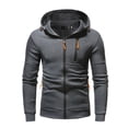 thumbnail image 6 of Manxivoo Suits for Men, Men's Casual Solid Two Piece Zipper Hooded Pocket Coat Drawstring Pocket Pants Set Mens Hoodies Dark Gray M, 6 of 8