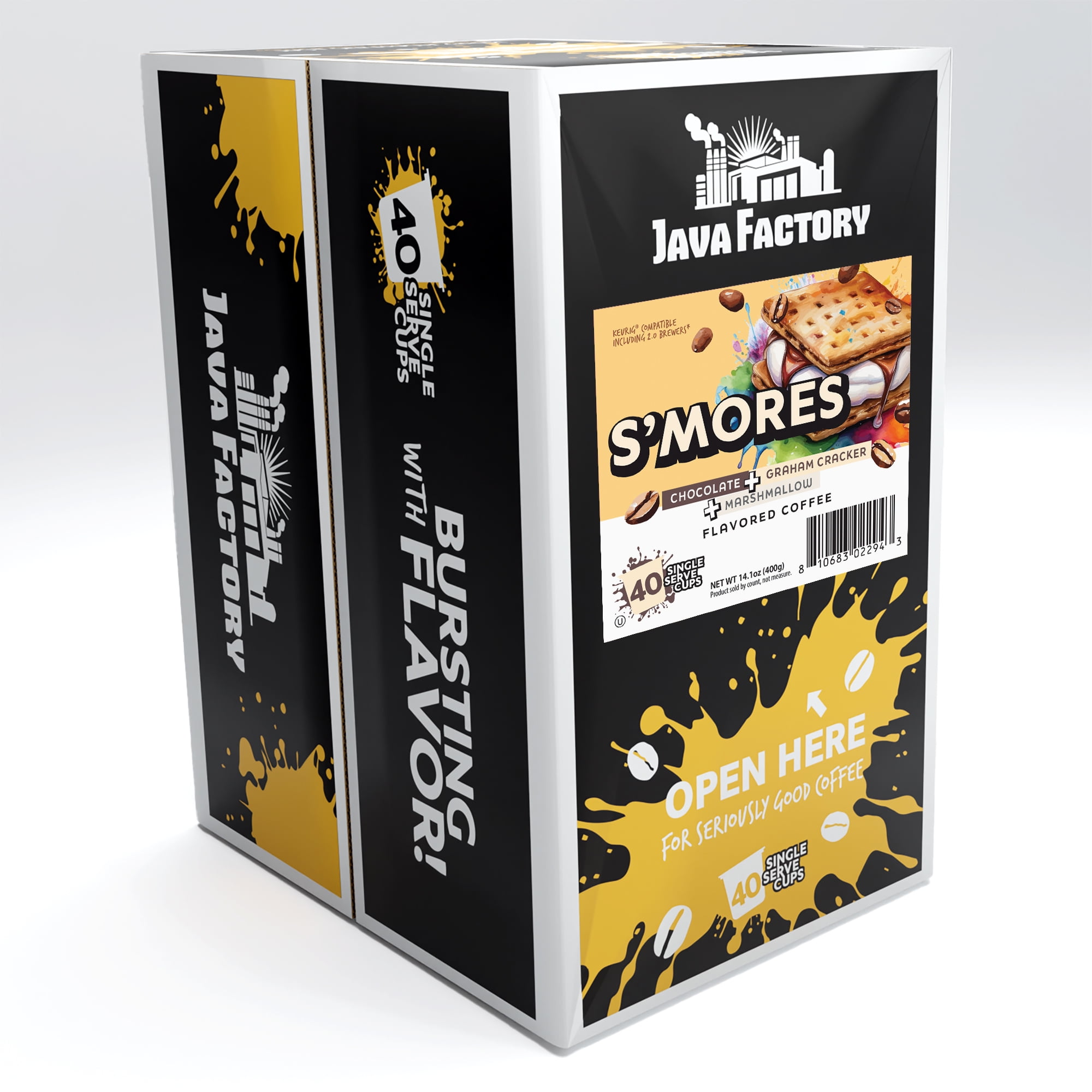 Java Factory Flavored Coffee Pods, Compatible with Keurig Brewers, S'Mores 40-Pack