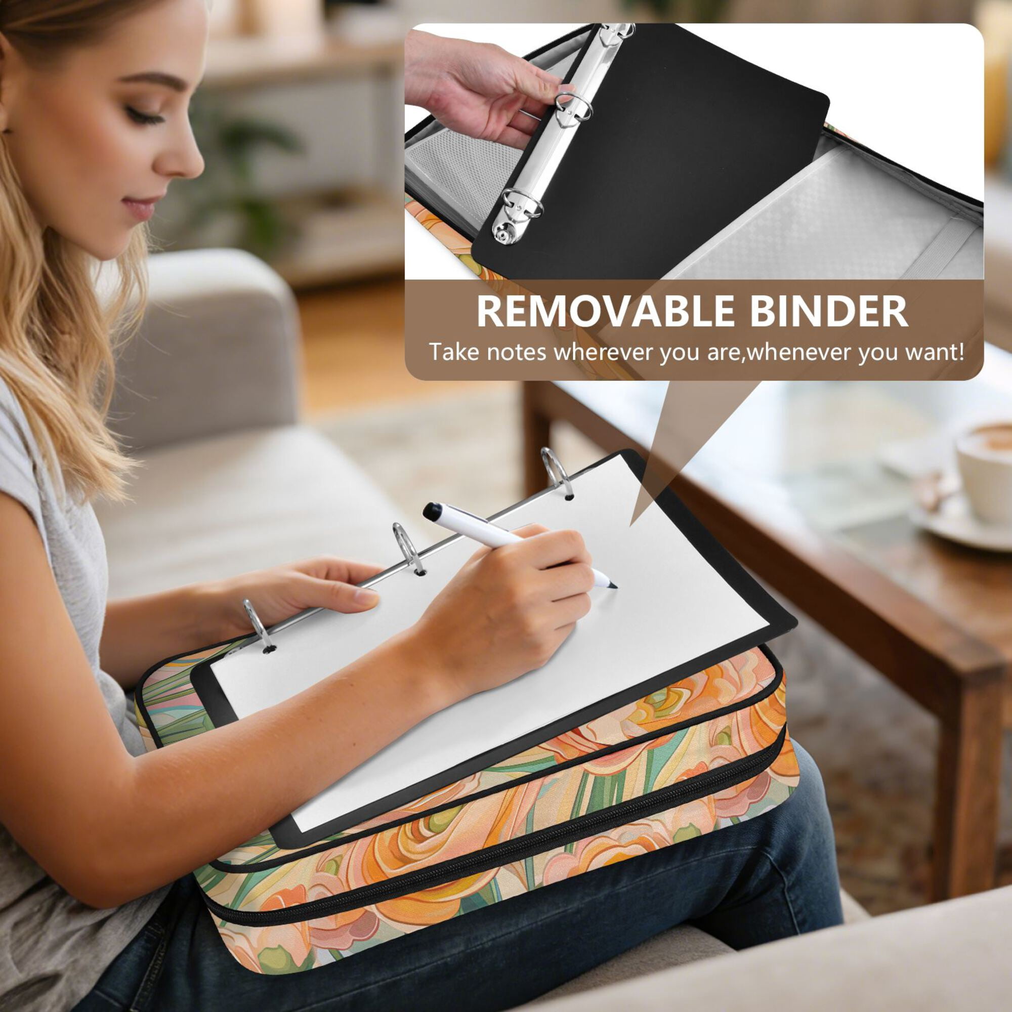 FORMRS Accordion File Folder A4 Size 7-Pocket Expanding Document Organizer Bag with 3 Ring Binder, Abstract Floral Art