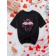 thumbnail image 2 of Camiseta con estampado de flamenco y corazón para San Valentín - Cuello redondo informal de algodón, tejido de punto para todo el año, largo regular - Camiseta de moda para mujer, camiseta deportiva i, 2 of 4
