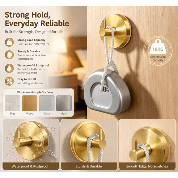 4 Pack Suction Cup Hooks for Shower, No Drill Waterproof Shower Hooks with 2 Black & 2 Gold, Removable Bathroom Towel Hooks for Glass, Tile, Mirror, Hanging Robes, Loofahs, Razors & Accessories