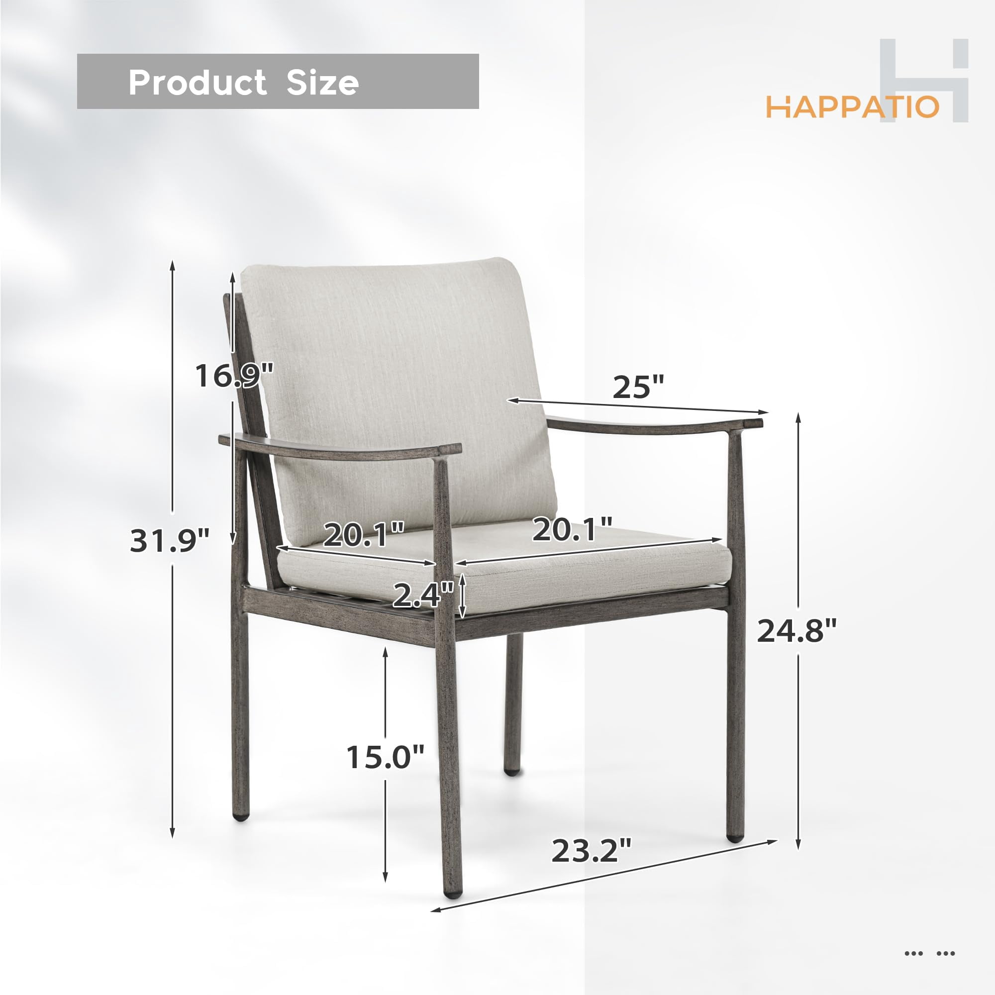 Aluminum Outdoor Dining Chairs Set of 2, Patio Dining Chairs with Cushion, Backrest and Armrest