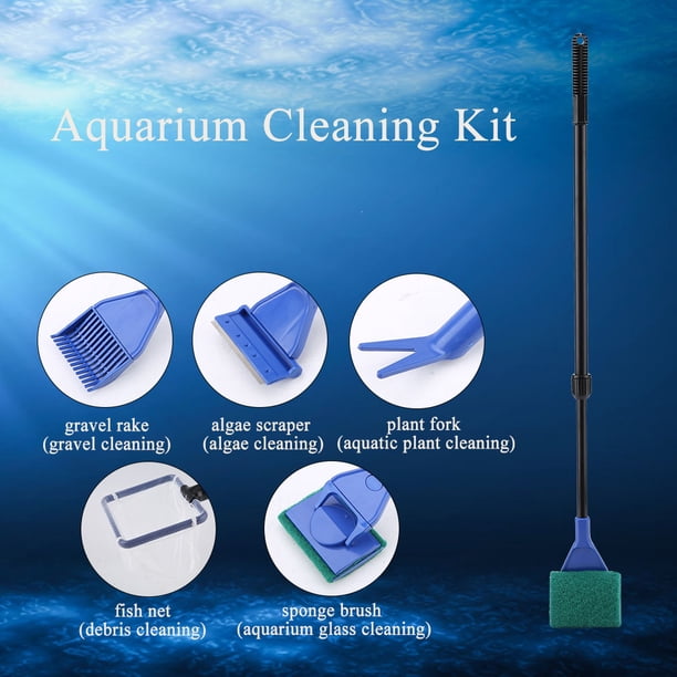 Kit de limpieza de acuario, cepillo de limpieza de acuario retráctil 5 en 1, herramienta de limpieza de peceras, la mejor de su clase