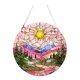thumbnail image 2 of Colgante de disco de jardín con coloridos estampados, collar decorativo de acrílico con cadena de hierro, accesorio único para eventos y festivales al aire libre, idea de regalo vibrante, 2 of 8