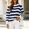 thumbnail image 2 of Fesfesfes Women's Striped Color Block Knit Sweater Round Neck Long Sleeve Soft Warm Cozy Lightweight Casual Pullover Top for Fall Winter Daily Wear, 2 of 6