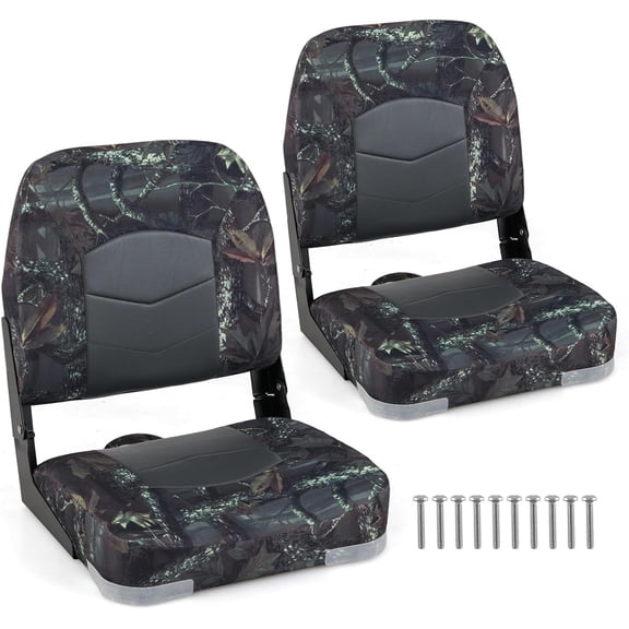 Boat Seats, Folding Boat Seat with Stainless Steel Screws & Aluminum Hinges, Thickened Sponge Padding, Waterproof Fishing Captain Boat Seats, (2 Packs-Dark Camo)